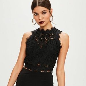 Sleeveless Zippered Lace Crop Top